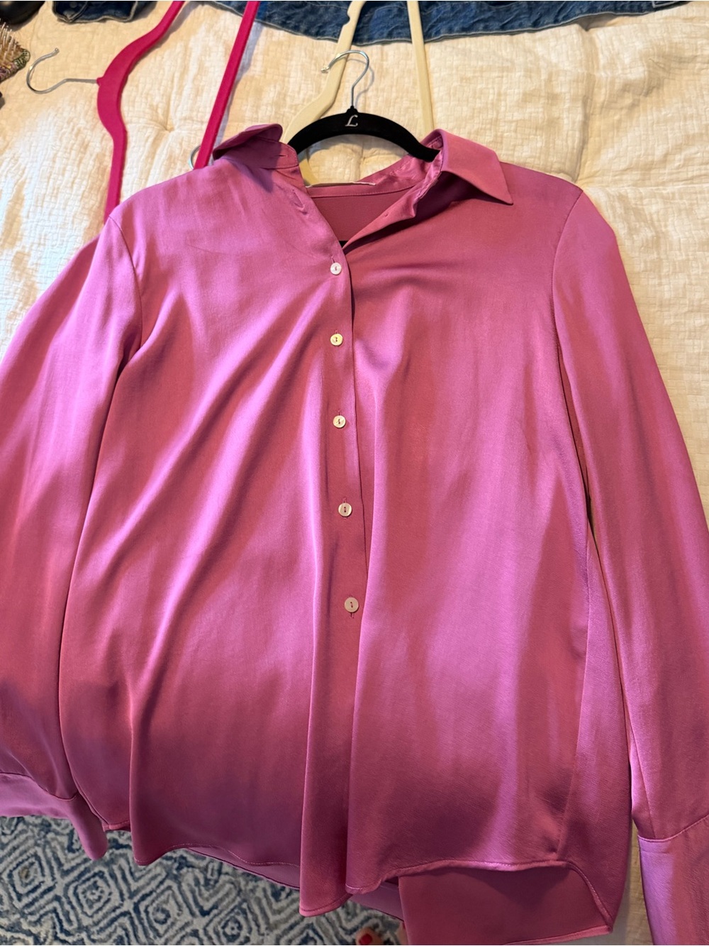 Mango Satin-Look Pink Button-Down Blouse